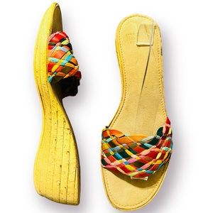 Italian Shoemakers Multicolored Slip On Cork Wedge Sandals Size 9 Leather